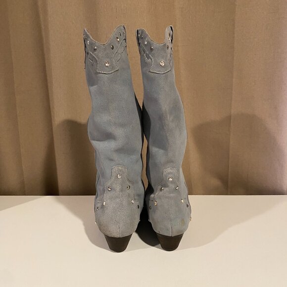 Steve Madden Y2K Light Blue Suede Studded Western Boots - 15" Tall Rodeo Style - Picture 9 of 12